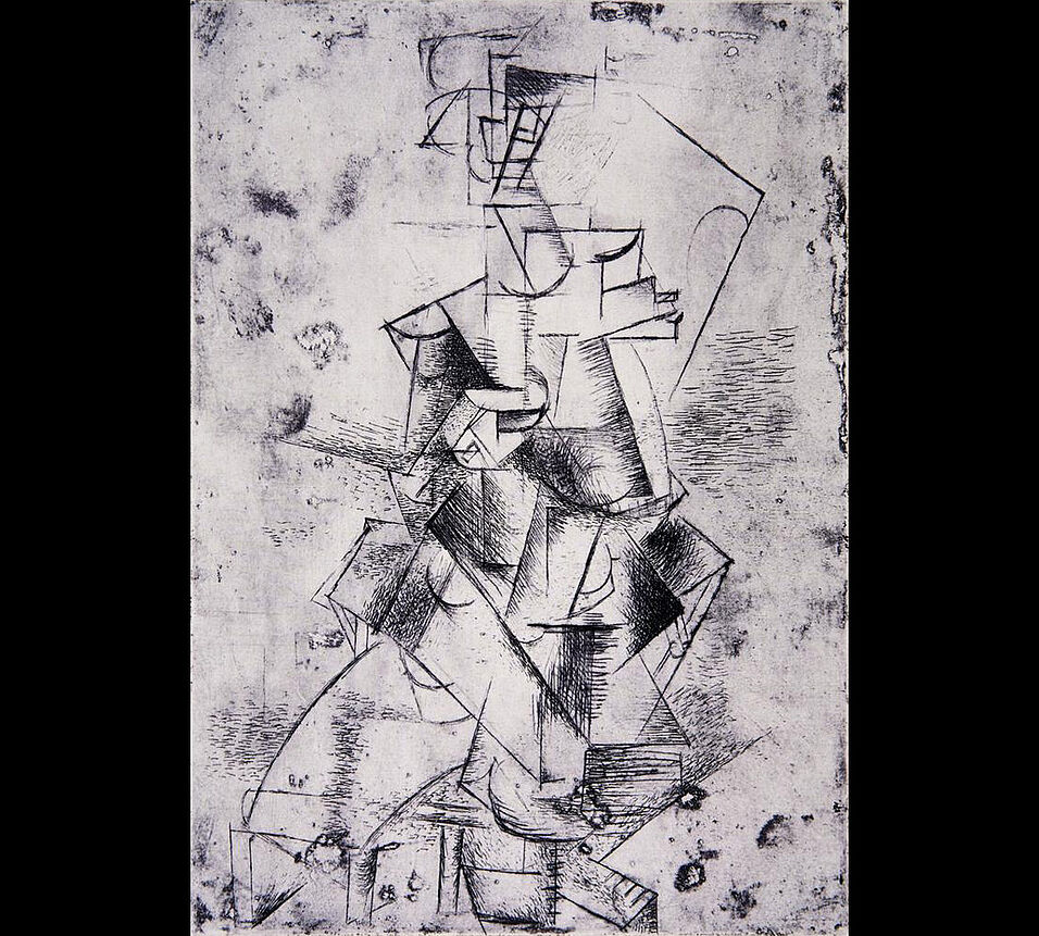 Pablo Picasso, Mlle Léonie dans une chaise longue, summer 1910. Etching.