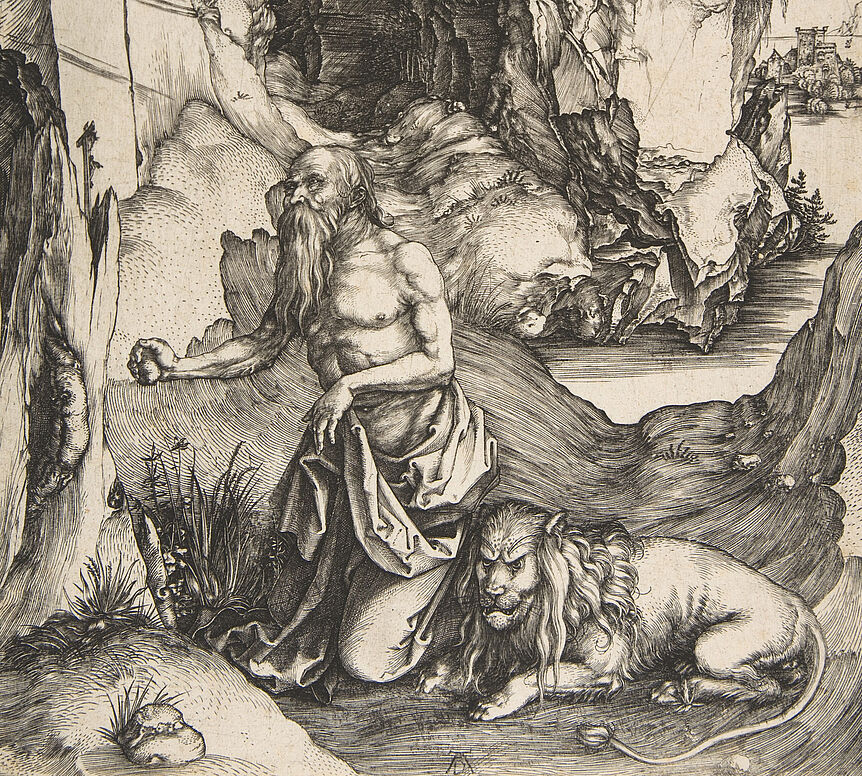 Albrecht Dürer, Hieronymus in der Wüste, ca. 1496, Kupferstich, New York, Metropolitan Museum of Art