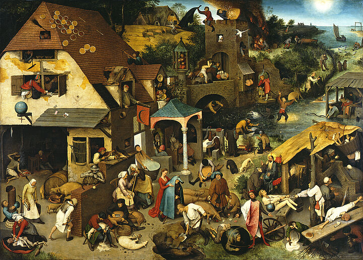 Pieter Bruegel der Ältere, Die niederländischen Sprichwörter, 1559.  Gemäldegalerie, Staatliche Museen zu Berlin / Volker-H. Schneider [CC BY-NC-SA]